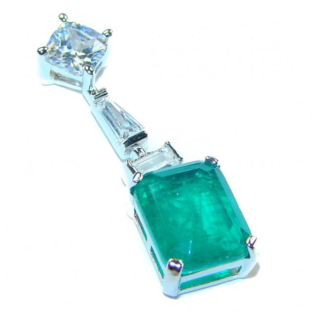 Precious Genuine 5.5 carat Emerald .925 Sterling Silver handmade Pendant