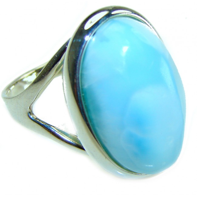 Precious natural Blue Larimar .925 Sterling Silver handmade ring size 6 1/4