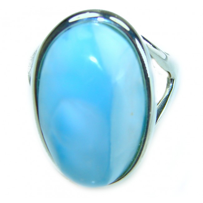 Precious natural Blue Larimar .925 Sterling Silver handmade ring size 6 1/4