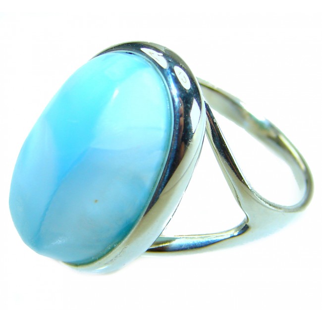 Precious natural Blue Larimar .925 Sterling Silver handmade ring size 6 1/4