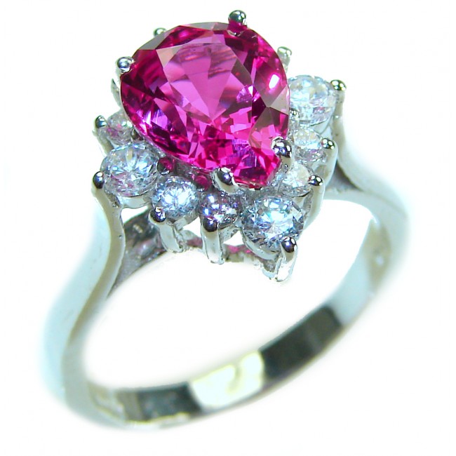 Pink Sapphire - Pear Cut - 5.5 carat .925 Silver handcrafted Cocktail Ring s. 8