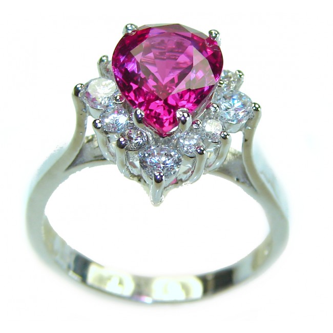 Pink Sapphire - Pear Cut - 5.5 carat .925 Silver handcrafted Cocktail Ring s. 8