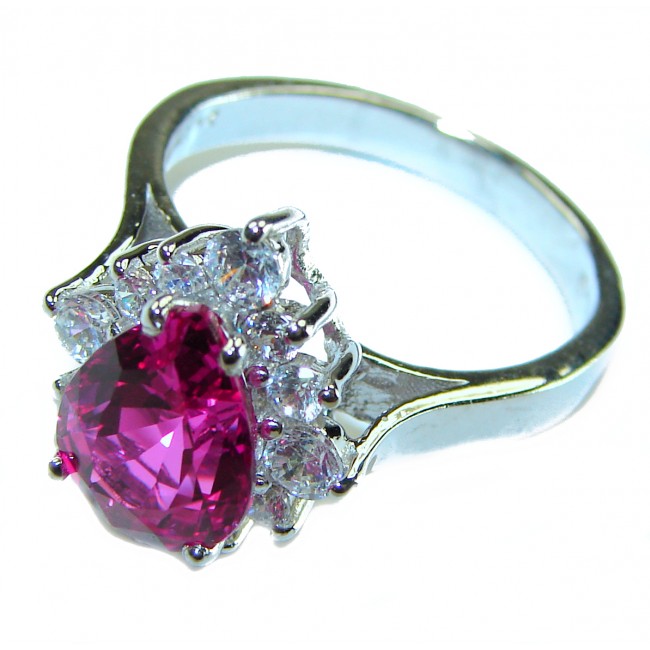 Pink Sapphire - Pear Cut - 5.5 carat .925 Silver handcrafted Cocktail Ring s. 8