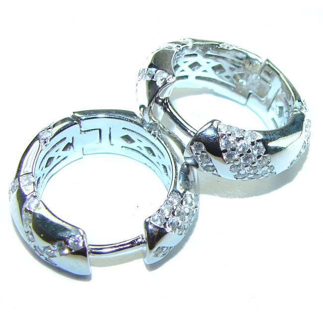 Fancy Hoop White Topaz .925 Sterling Silver Italy made Earrings