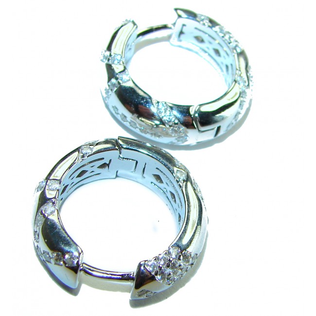 Fancy Hoop White Topaz .925 Sterling Silver Italy made Earrings