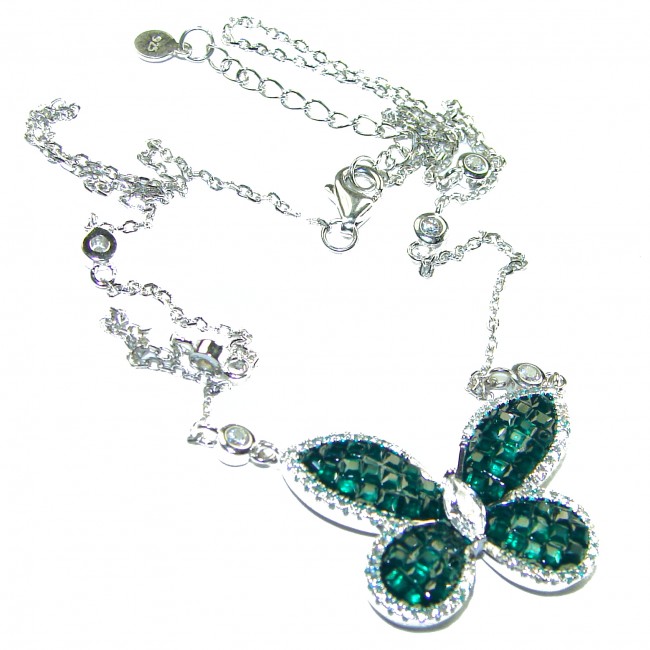 Great Masterpiece Butterfly genuine Emerald .925 Sterling Silver handmade necklace