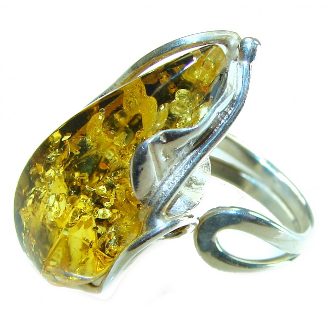 The best quality Golden Authentic Baltic Amber .925 Sterling Silver handcrafted ring; s. 7 adjustable