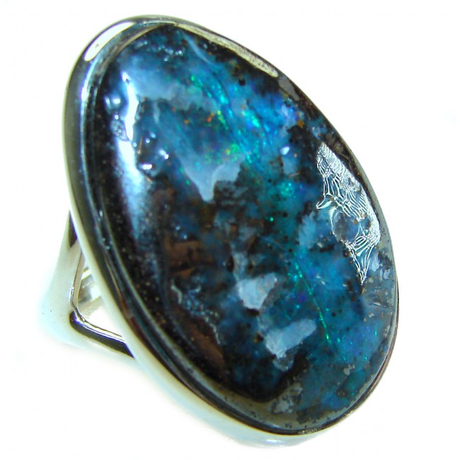 Australian Boulder Opal .925 Sterling Silver handcrafted ring size 6