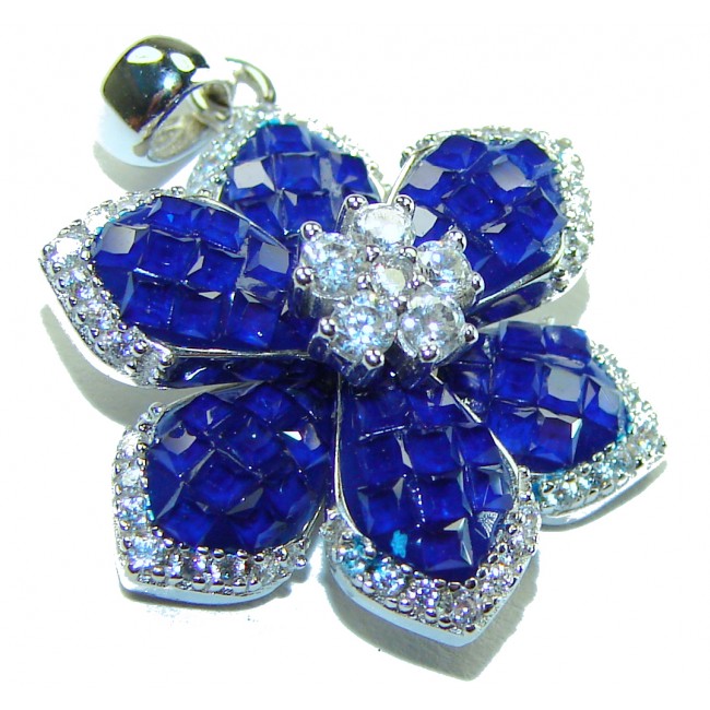 Fancy Paris Sky Blue Flower Authentic Sapphire .925 Sterling Silver handmade pendant