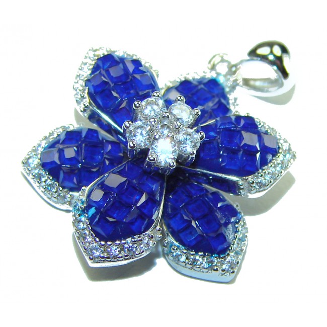 Fancy Paris Sky Blue Flower Authentic Sapphire .925 Sterling Silver handmade pendant