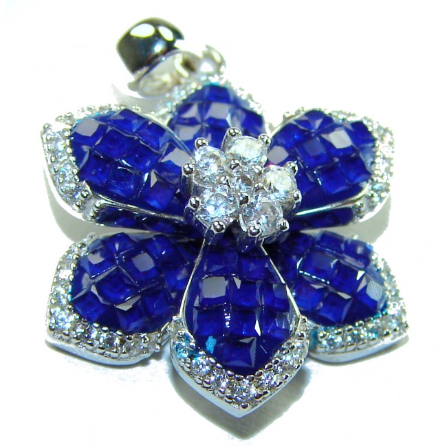 Fancy Paris Sky Blue Flower Authentic Sapphire .925 Sterling Silver handmade pendant