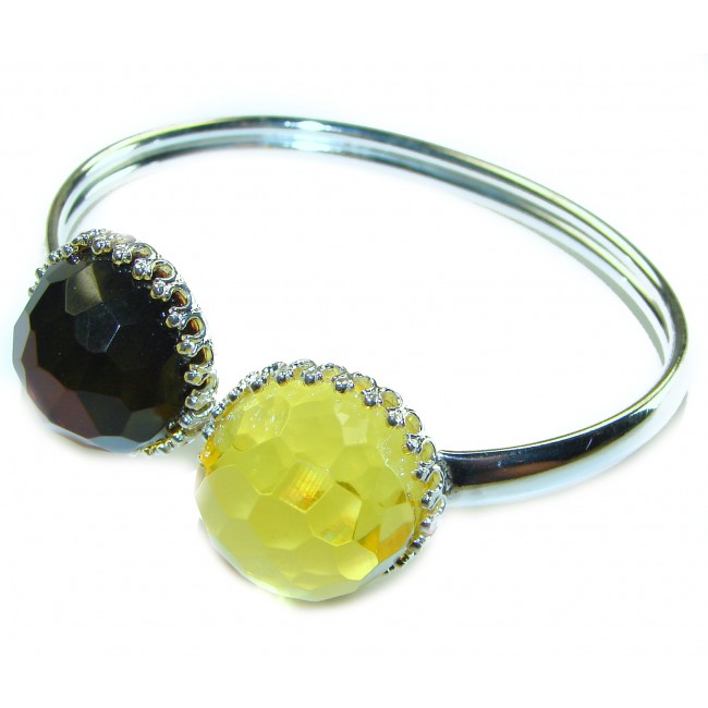 Luxurious Color-changing natural 19.9 carat faceted Baltic Amber .925 Sterling Silver handmade bangle Bracelet