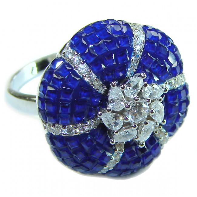 Luxurious Flower Sapphire .925 Sterling Silver handcrafted Ring size 7