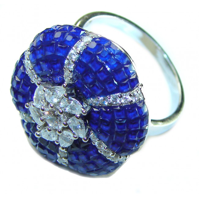 Luxurious Flower Sapphire .925 Sterling Silver handcrafted Ring size 7