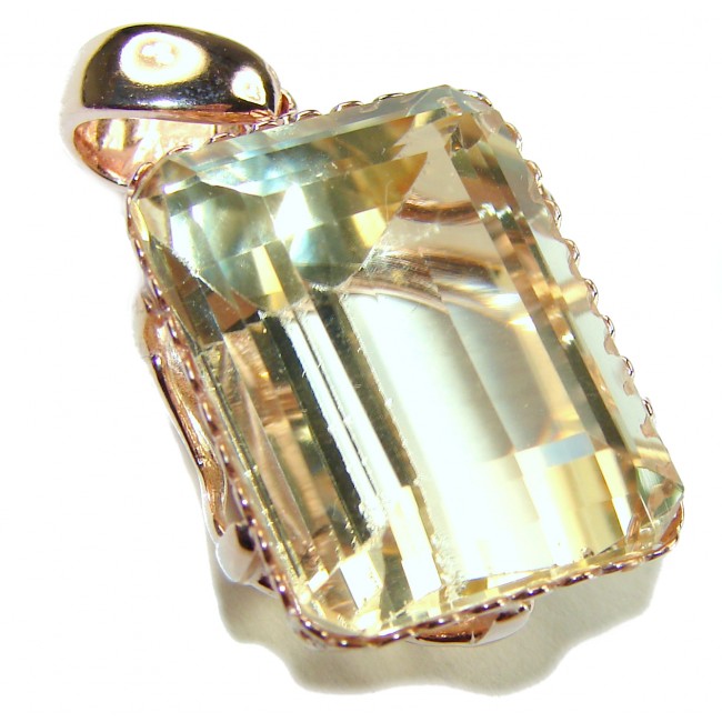 Emerald cut 10.3 carat Lemon Quartz 14K Gold over .925 Sterling Silver handcrafted pendant