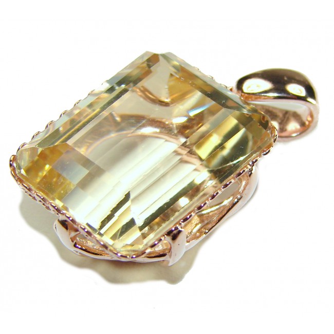 Emerald cut 10.3 carat Lemon Quartz 14K Gold over .925 Sterling Silver handcrafted pendant