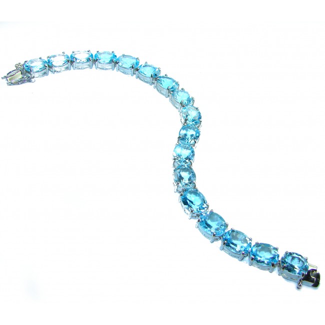 Seaside 115.5 carat Swiss Blue Topaz .925 Sterling Silver handmade Statement Bracelet