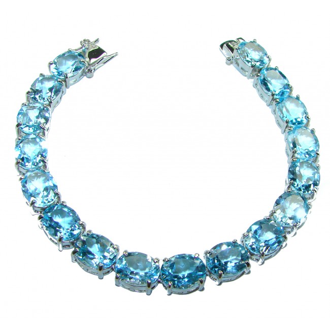 Seaside 115.5 carat Swiss Blue Topaz .925 Sterling Silver handmade Statement Bracelet