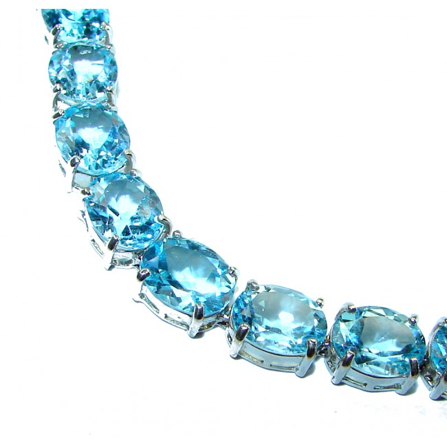 Seaside 115.5 carat Swiss Blue Topaz .925 Sterling Silver handmade Statement Bracelet