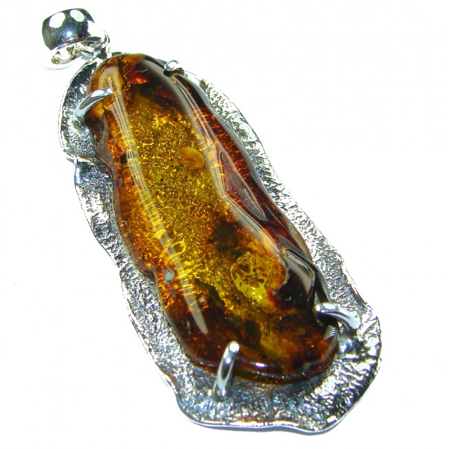 Large Honay Drop authentic Baltic Amber .925 Sterling Silver beautifully handcrafted Pendant