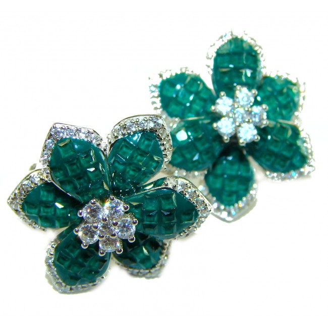 Incredible genuine 11.5 carat Emerald .925 Sterling Silver handcrafted Earrings