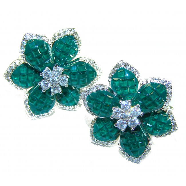 Incredible genuine 11.5 carat Emerald .925 Sterling Silver handcrafted Earrings