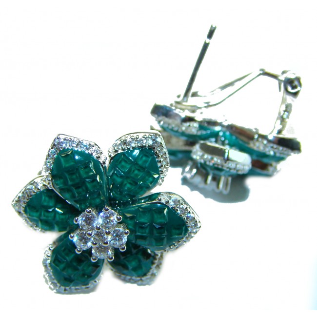 Incredible genuine 11.5 carat Emerald .925 Sterling Silver handcrafted Earrings