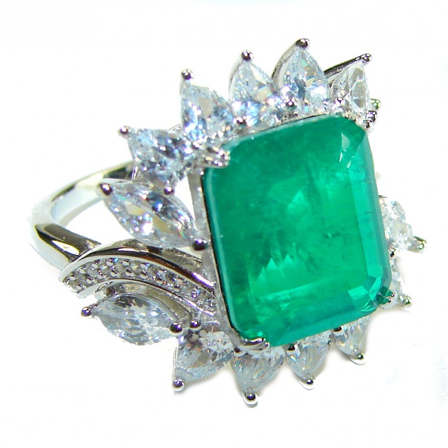 8.6 ctw Colombian Emerald .925 Sterling Silver handcrafted Statement Ring size 7 1/4