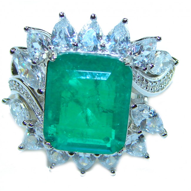 8.6 ctw Colombian Emerald .925 Sterling Silver handcrafted Statement Ring size 7 1/4