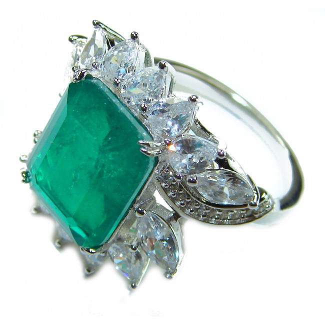 8.6 ctw Colombian Emerald .925 Sterling Silver handcrafted Statement Ring size 7 1/4