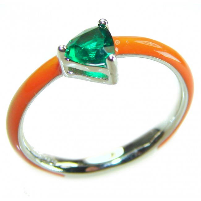 Gabriella Trillion cut 0.6 carat Emerald enamel .925 Sterling Silver handcrafted Cocktail Ring s. 7 1/4