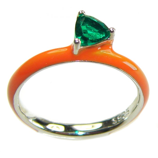 Gabriella Trillion cut 0.6 carat Emerald enamel .925 Sterling Silver handcrafted Cocktail Ring s. 7 1/4