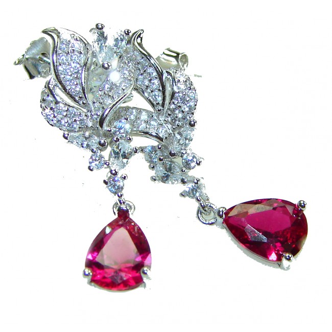 Red Brilliance 3.5 carat Ruby .925 Silver handcrafted Earrings