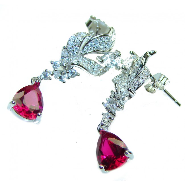 Red Brilliance 3.5 carat Ruby .925 Silver handcrafted Earrings