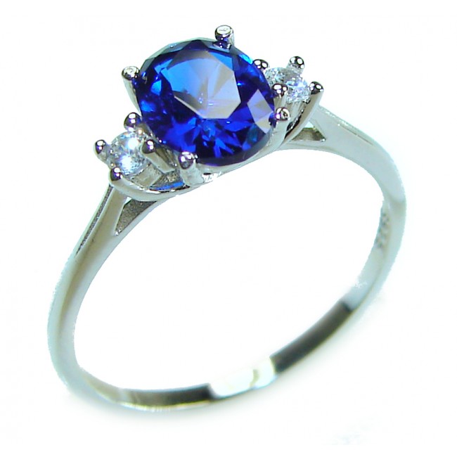 Unique design 2.2 carat Sapphire .925 Sterling Silver handmade Ring size 8