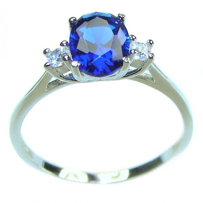 Unique design 2.2 carat Sapphire .925 Sterling Silver handmade Ring size 8