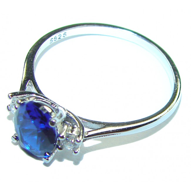 Unique design 2.2 carat Sapphire .925 Sterling Silver handmade Ring size 8