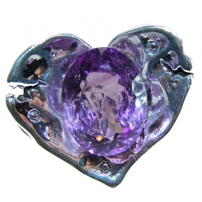 Purple Heart 15.5 carat Large Natural Amethyst .925 Sterling Silver handcrafted Statement Ring size 7