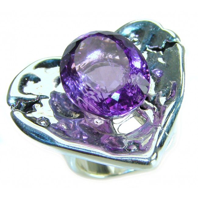 Purple Heart 15.5 carat Large Natural Amethyst .925 Sterling Silver handcrafted Statement Ring size 7