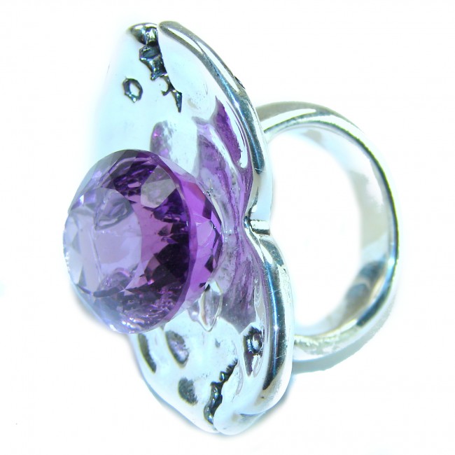 Purple Heart 15.5 carat Large Natural Amethyst .925 Sterling Silver handcrafted Statement Ring size 7