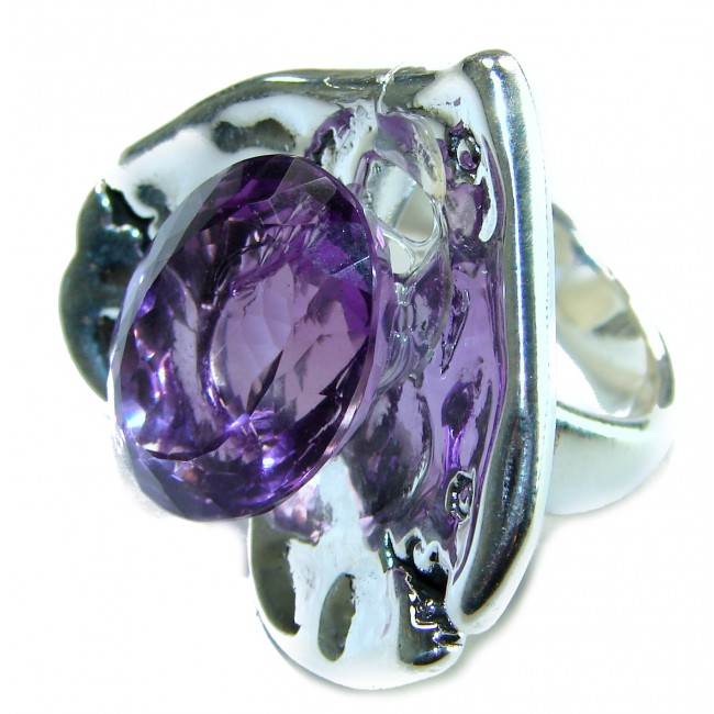 Purple Heart 15.5 carat Large Natural Amethyst .925 Sterling Silver handcrafted Statement Ring size 7