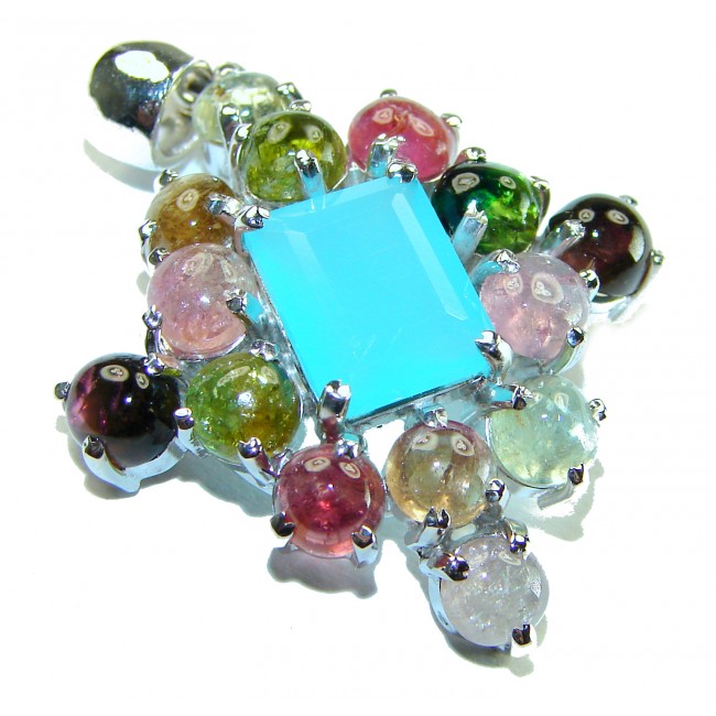 Authentic 22.5 carat Aquamarine Brazilian Watermalon Tourmaline .925 Sterling Silver Handcrafted pendant