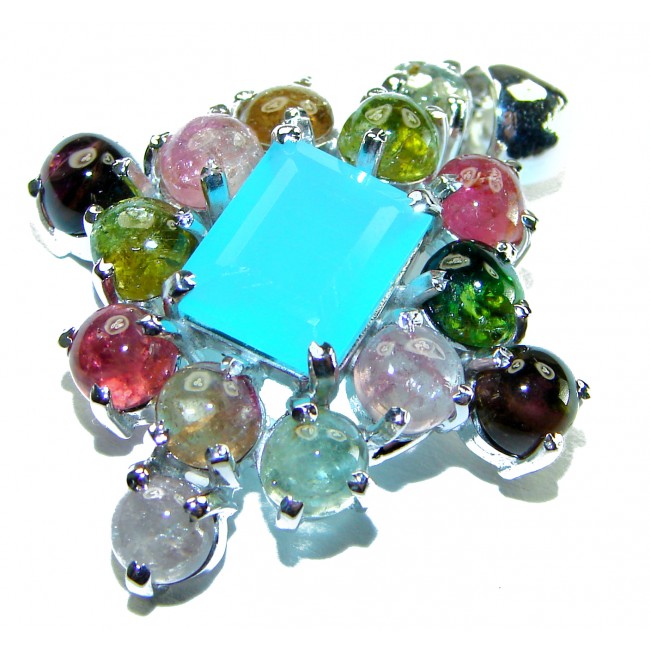 Authentic 22.5 carat Aquamarine Brazilian Watermalon Tourmaline .925 Sterling Silver Handcrafted pendant