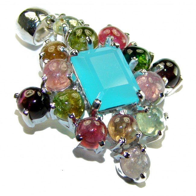 Authentic 22.5 carat Aquamarine Brazilian Watermalon Tourmaline .925 Sterling Silver Handcrafted pendant