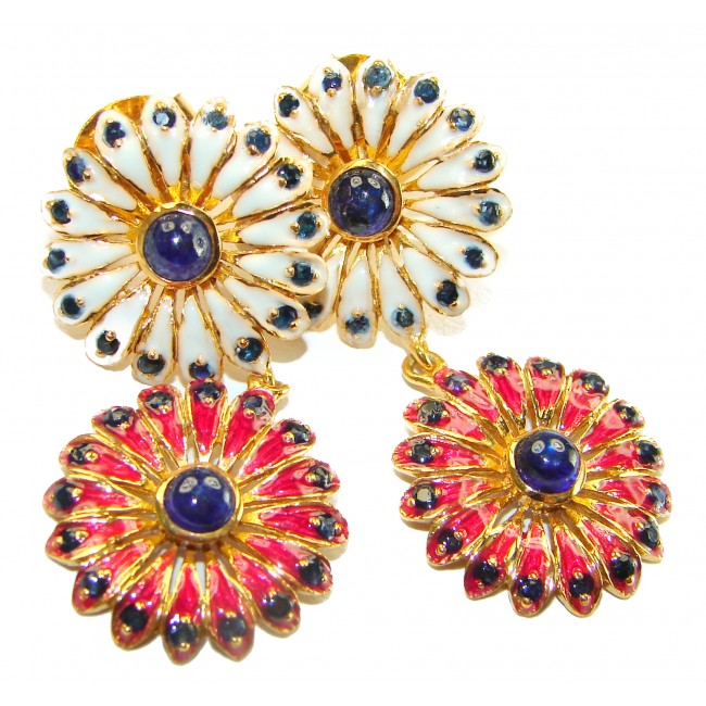 Scarlet Starlight Authentic 4.8 carat Sapphire Enamel 18K Gold over .925 Sterling Silver handcrafted earrings