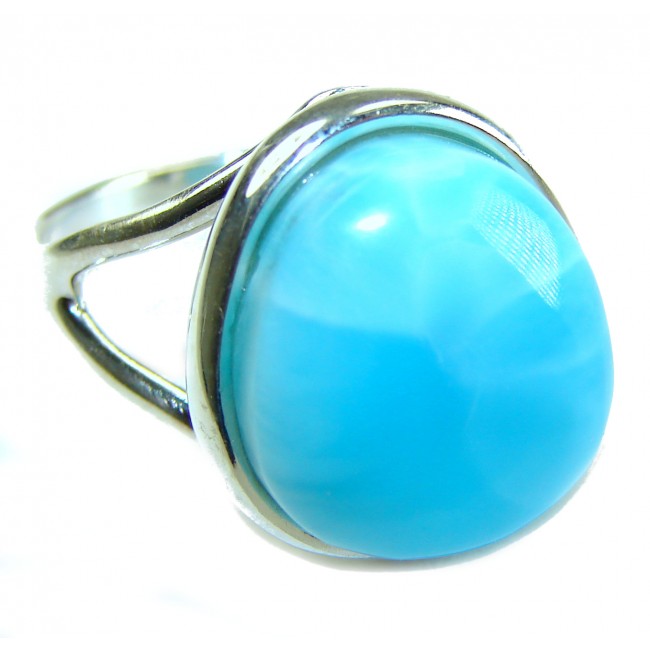 Precious natural 28.5 carat Blue Larimar .925 Sterling Silver handmade ring size 7 1/4