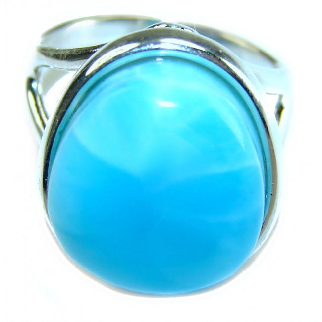 Precious natural 28.5 carat Blue Larimar .925 Sterling Silver handmade ring size 7 1/4