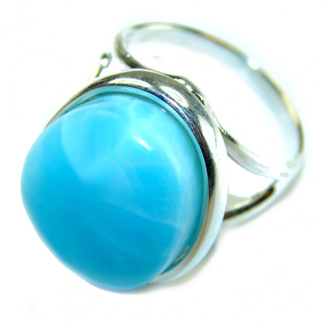 Precious natural 28.5 carat Blue Larimar .925 Sterling Silver handmade ring size 7 1/4