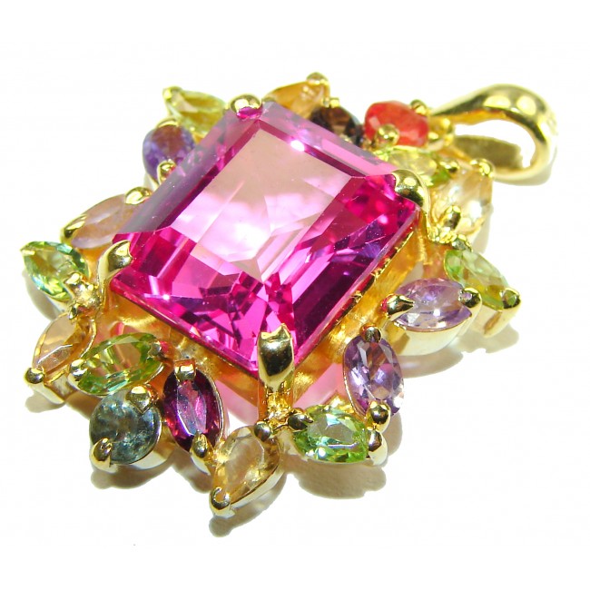 Viviana - Vintage Design 11.5 carat emerald cut Pink Sapphire 14K Gold over .925 Sterling Silver handcrafted Pendant