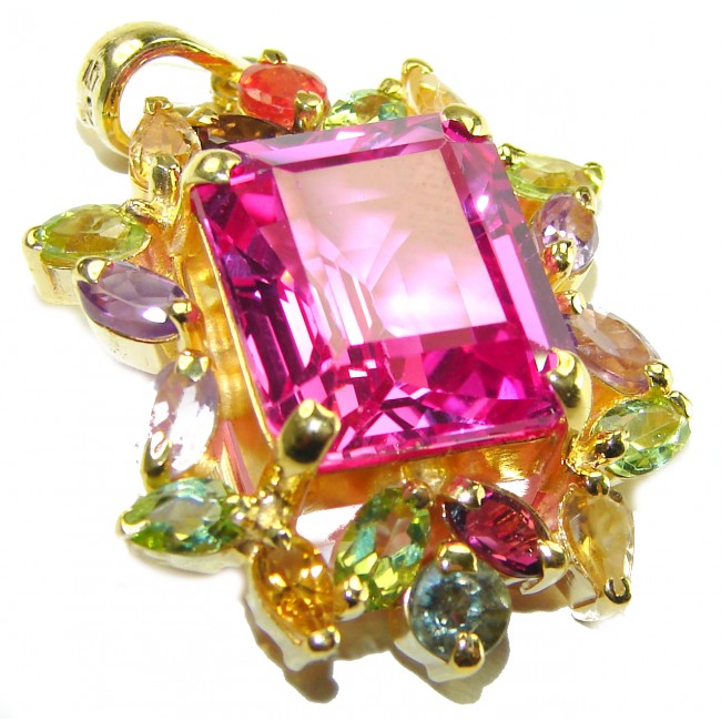 Viviana - Vintage Design 11.5 carat emerald cut Pink Sapphire 14K Gold over .925 Sterling Silver handcrafted Pendant